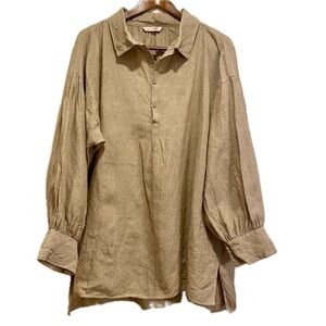 Beige Linen Casual Button Down Peasant Historical Reenactment Shirt
